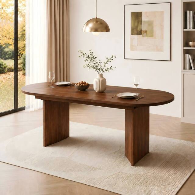ModernLuxe Modern oval extendable dining table 120-160cm for 4-6 people in Walnut - image 1