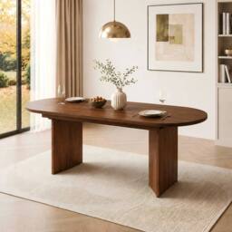 ModernLuxe Modern oval extendable dining table 120-160cm for 4-6 people in Walnut - thumbnail 1