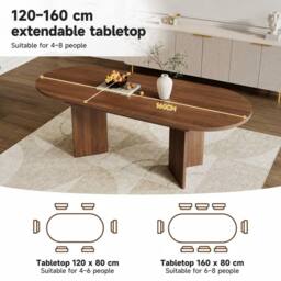ModernLuxe Modern oval extendable dining table 120-160cm for 4-6 people in Walnut - thumbnail 7