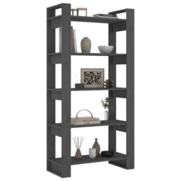 Berkfield Home Book Cabinet/Room Divider Grey 80x35x160 cm Solid Wood - Size: 80 x 35 x 160 cm - thumbnail 4