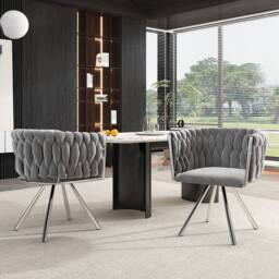 BTM Set of 2/4/6 Velvet Swivel Dining Chair Light Luxury Grey Silver - Size: 2 Pack - thumbnail 2