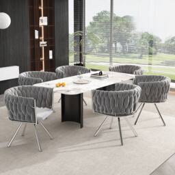 BTM Set of 2/4/6 Velvet Swivel Dining Chair Light Luxury Grey Silver - Size: 2 Pack - thumbnail 5
