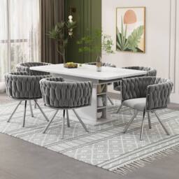 BTM Set of 2/4/6 Velvet Swivel Dining Chair Light Luxury Grey Silver - Size: 2 Pack - thumbnail 6