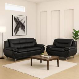LUXURY LIFE Eden Faux Leather Sofa Set in Black