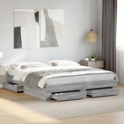 Berkfield Home Bed Frame with Drawers without Mattress Grey Sonoma 200x200 cm - thumbnail 1