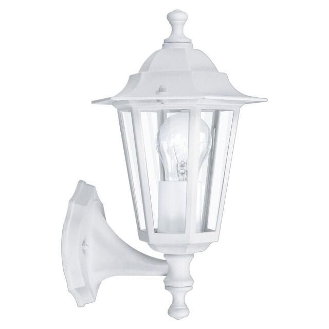 Loops IP44 Outdoor Wall Light White Aluminium Lantern 1 x 60W E27 Bulb Porch Lamp Up - image 1