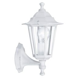 Loops IP44 Outdoor Wall Light White Aluminium Lantern 1 x 60W E27 Bulb Porch Lamp Up