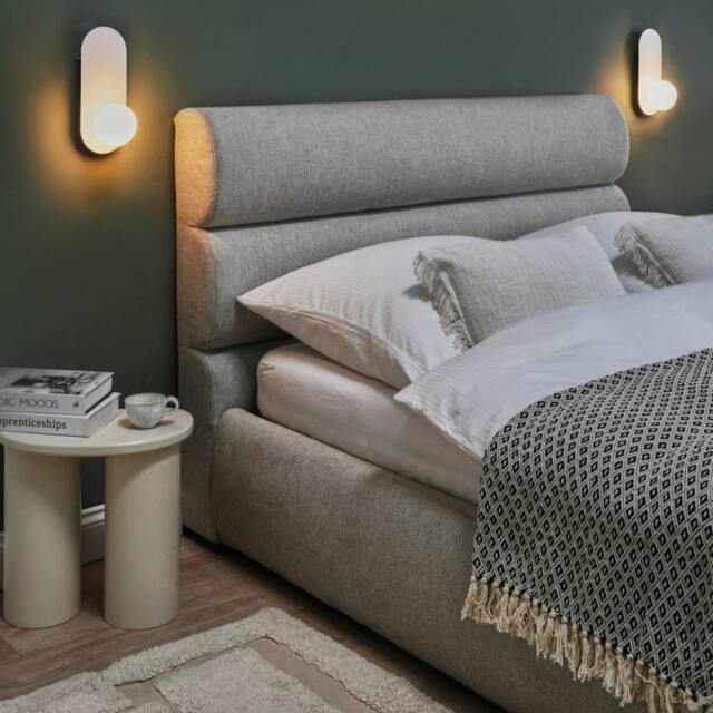 Wyld and Coco Set of 2 White Metal Wall Lamps Vintage Style Opaque Glass - image 1