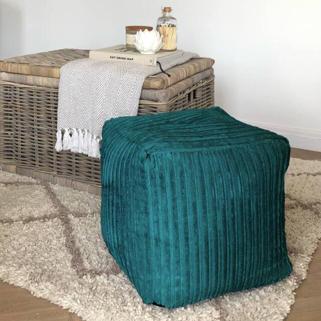rucomfy Beanbags rucomfy Indoor Jumbo Cord Bean Bag Footstool - Cube Pouffe in Teal - image 1