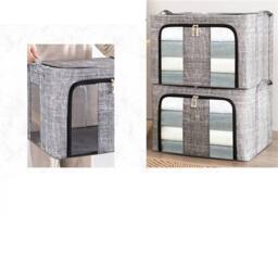 Nordara 3X 66L Folding Storage Box Thick Fabric Steel Frame Wardrobe Organizer in Grey - thumbnail 4