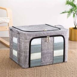 Nordara 3X 66L Folding Storage Box Thick Fabric Steel Frame Wardrobe Organizer in Grey - thumbnail 7