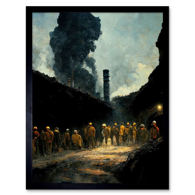 "Artery8 Wall Art Print Coal Miners Colliery 1972 South Wales UK Art Framed in Black - Size: W12"" x H16""" - image 1