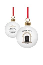 Personalised Memento Company Women's Personalised Mrs & Mrs Bauble in White - thumbnail 1