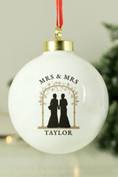 Personalised Memento Company Women's Personalised Mrs & Mrs Bauble in White - thumbnail 4