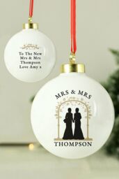 Personalised Memento Company Women's Personalised Mrs & Mrs Bauble in White - thumbnail 3