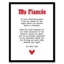 "Artery8 Love Poem Goth Fiancée Romantic Poetry Fun Framed Art Print in White - Size: W12"" x H16""" - thumbnail 1