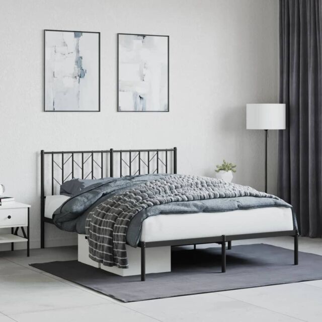 Berkfield Home Metal Bed Frame without Mattress with Headboard Black 140x190cm - Size: 140x190 cm - image 1