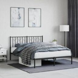 Berkfield Home Metal Bed Frame without Mattress with Headboard Black 140x190cm - Size: 140x190 cm - thumbnail 1