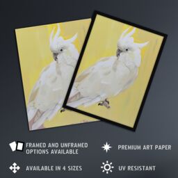 "Artery8 White Cockatoo Parrot Bird on Yellow Oil Painting Wall Art Print - Size: W12"" x H16""" - thumbnail 2