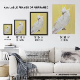 "Artery8 White Cockatoo Parrot Bird on Yellow Oil Painting Wall Art Print - Size: W12"" x H16""" - thumbnail 3