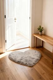 Living and Home 40x50cm Grey Plush Heart-Shaped Area Rugs Living Room Fluffy Window & Sofa Cushion Mat - Size: 40 cm x 50 cm - thumbnail 1