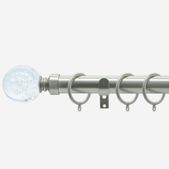New Edge Blinds Brushed Steel 28mm Glass Bubbles Fixed Length Metal Curtain Pole in Silver - Size: 70 cm - image 1