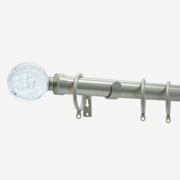 New Edge Blinds Brushed Steel 28mm Glass Bubbles Fixed Length Metal Curtain Pole in Silver - Size: 70 cm - thumbnail 2