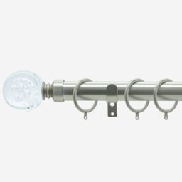 New Edge Blinds Brushed Steel 28mm Glass Bubbles Fixed Length Metal Curtain Pole in Silver - Size: 70 cm - thumbnail 1