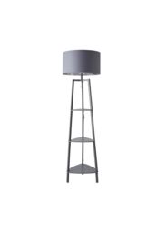 ValueLights Hiru Grey 3 Tier Wooden Shelf Floor Lamp with Grey & Chrome Shade in Metallic Silver - thumbnail 7