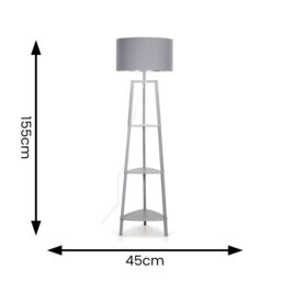 ValueLights Hiru Grey 3 Tier Wooden Shelf Floor Lamp with Grey & Chrome Shade in Metallic Silver - thumbnail 6