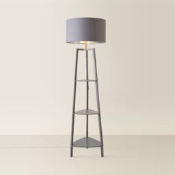 ValueLights Hiru Grey 3 Tier Wooden Shelf Floor Lamp with Grey & Chrome Shade in Metallic Silver - thumbnail 3