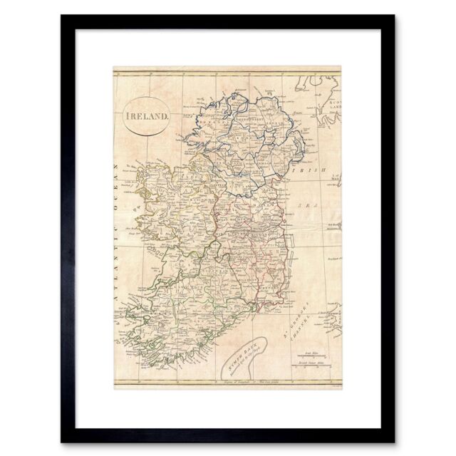 Artery8 Vintage 1799 Clement Cruttwell Ireland Ulster Connaught Leinster Munster Four Provinces Map Framed Wall Art Print Picture 12X16 inch - image 1