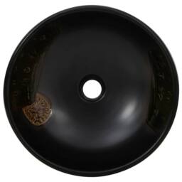Berkfield Home Durable Countertop Basin Black Round Œ¶41x14 cm Ceramic - Size: 41x14 cm - thumbnail 4