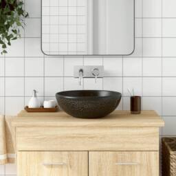 Berkfield Home Durable Countertop Basin Black Round Œ¶41x14 cm Ceramic - Size: 41x14 cm - thumbnail 2