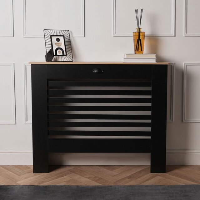 OHS Wood Effect Radiator Cover Sideboard Shelf in Black - Size: Medium - image 1