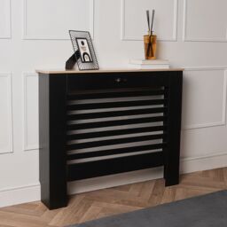OHS Wood Effect Radiator Cover Sideboard Shelf in Black - Size: Medium - thumbnail 2