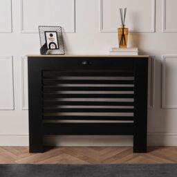 OHS Wood Effect Radiator Cover Sideboard Shelf in Black - Size: Medium - thumbnail 1