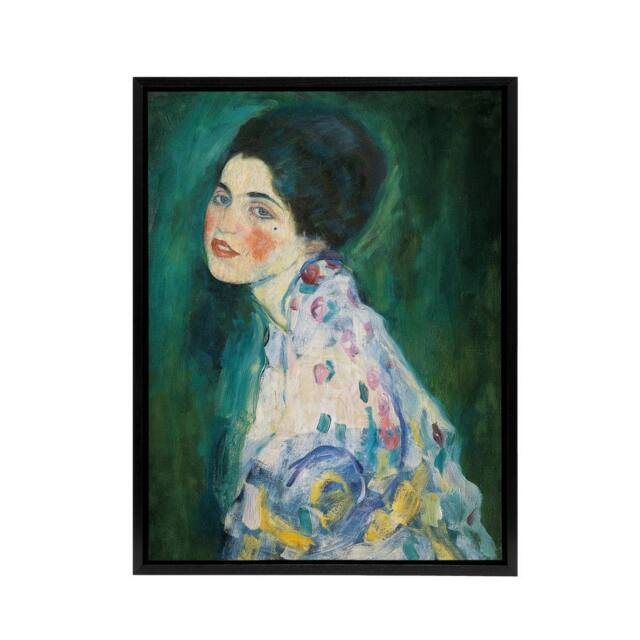 "Artery8 Portrait of a Lady in Floral Dress Klimt Framed Canvas Wall Art Print in Green - Size: W12"" x H16""" - image 1