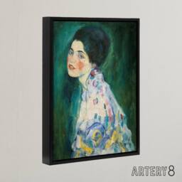 "Artery8 Portrait of a Lady in Floral Dress Klimt Framed Canvas Wall Art Print in Green - Size: W12"" x H16""" - thumbnail 2