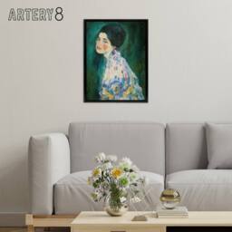"Artery8 Portrait of a Lady in Floral Dress Klimt Framed Canvas Wall Art Print in Green - Size: W12"" x H16""" - thumbnail 3