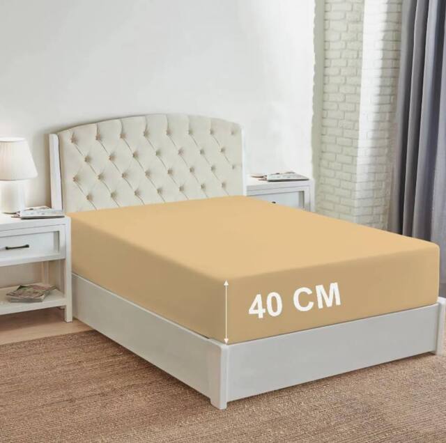 "Homes-Linen 180 Thread Count 16""/40cm Extra Deep Non Iron Fitted Sheet in Beige - Size: King" - image 1