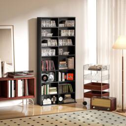 STILVORA CD Storage Tower with 14 Adjustable Shelves Black - thumbnail 2
