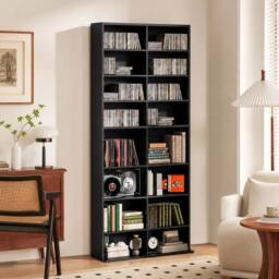 STILVORA CD Storage Tower with 14 Adjustable Shelves Black