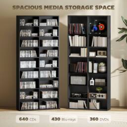 STILVORA CD Storage Tower with 14 Adjustable Shelves Black - thumbnail 6