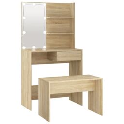 Berkfield Home Dressing Table Set with LED Sonoma Oak Engineered Wood in Brown - thumbnail 2