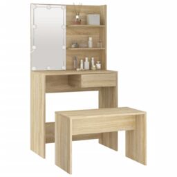 Berkfield Home Dressing Table Set with LED Sonoma Oak Engineered Wood in Brown - thumbnail 5