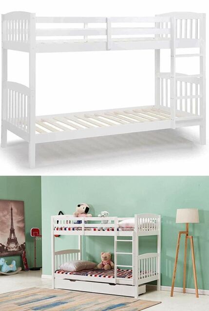 KOSY KOALA Wood Bunk Bed Comes With 2 Spring Mattresses For Kids Children Adults in White - Size: Single - image 1