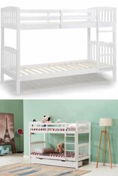 KOSY KOALA Wood Bunk Bed Comes With 2 Spring Mattresses For Kids Children Adults in White - Size: Single - thumbnail 1