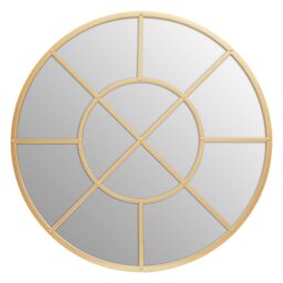 Orsina Black Finish Round Wall Mirror, Industrial Geometric Accent Mirror for Living Room, Sleek Metal Frame Mirror in Gold - thumbnail 1