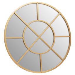 Orsina Black Finish Round Wall Mirror, Industrial Geometric Accent Mirror for Living Room, Sleek Metal Frame Mirror in Gold - thumbnail 2